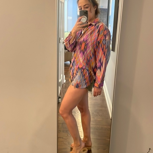 Vintage Tops - Vintage 90’s Button Down Shirt Aztec Print